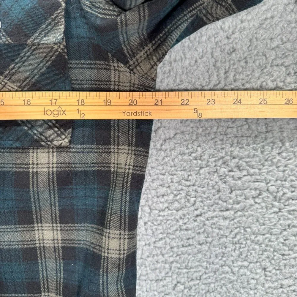 True Religion Flannel Shirt Mens M Green Plaid Western Triple Needle